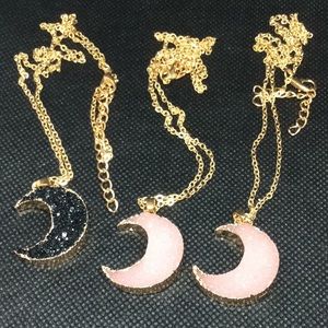 3 Moon Druzy Necklaces